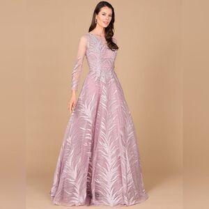 LARA High Neck Sheer Long Sleeve Embellished Gown